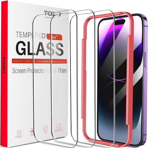 TOZO متوافق مع iPhone 14 Pro Max واقي شاشة 6.7 بوصة 3 عبوات من الزجاج المقسى الفاخر 0.26 مم 9H صلابة 2.5D فيلم سهل التركيب 6.7 بوصة in Saudi Arabia