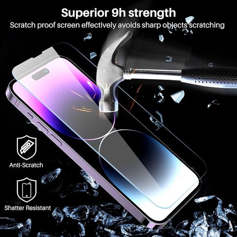 TOZO متوافق مع iPhone 14 Pro Max واقي شاشة 6.7 بوصة 3 عبوات من الزجاج المقسى الفاخر 0.26 مم 9H صلابة 2.5D فيلم سهل التركيب 6.7 بوصة in Saudi Arabia