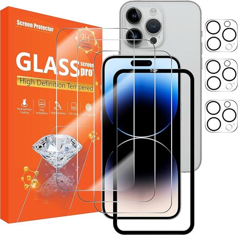 seninhi [3+3 عبوات] واقي شاشة iPhone 15 Pro MAX 3 عبوات + واقي عدسة الكاميرا 3 عبوات، واقي شاشة من الزجاج المقسى [مع إطار سهل التركيب] [صلابة 9H] [مضاد للخدش] [خالٍ من الفقاعات] - شفاف in Kuwait