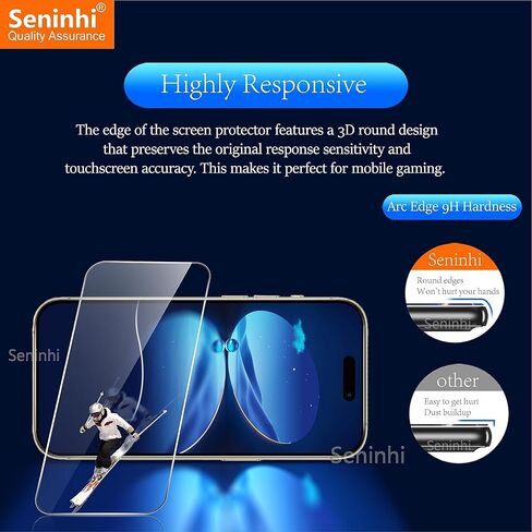 seninhi [3+3 عبوات] واقي شاشة iPhone 15 Pro MAX 3 عبوات + واقي عدسة الكاميرا 3 عبوات، واقي شاشة من الزجاج المقسى [مع إطار سهل التركيب] [صلابة 9H] [مضاد للخدش] [خالٍ من الفقاعات] - شفاف in Kuwait