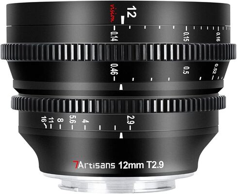 7 Artisans 12mm T2.9 Large Aperture APS-C Ultra Wide Angle Cine Lens, Manual Fixed Focus Low Distortion Cinema Lens Compatible for Sigma FP, Panasonic S1 S1H S5, Leica SL SL2 L-Mount,Black in Saudi Arabia
