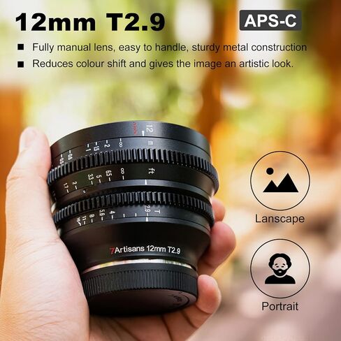 7 Artisans 12mm T2.9 Large Aperture APS-C Ultra Wide Angle Cine Lens, Manual Fixed Focus Low Distortion Cinema Lens Compatible for Sigma FP, Panasonic S1 S1H S5, Leica SL SL2 L-Mount,Black in Saudi Arabia