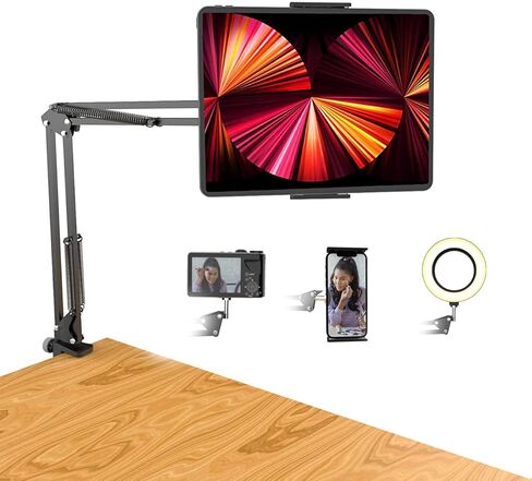 Pozliv Overhead Tripod Mount for Tablet, Desk Arm for 12.9'' iPad Pro Monitor, Flexible Gooseneck Phone Stand Holder in Kuwait