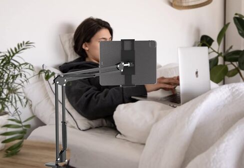 Pozliv Overhead Tripod Mount for Tablet, Desk Arm for 12.9'' iPad Pro Monitor, Flexible Gooseneck Phone Stand Holder in Kuwait