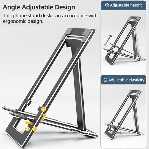 ULIKTO Cell Phone Stand Fully Foldable Height Adjustable Desktop Phone Holder Aluminum Alloy Phone Mount for Desk/Office Compatible with iPhone Samsung S21 S20 iPad Mini Tablets Up to 10" (Silver) in Kuwait