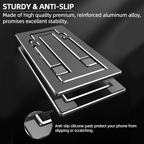 ULIKTO Cell Phone Stand Fully Foldable Height Adjustable Desktop Phone Holder Aluminum Alloy Phone Mount for Desk/Office Compatible with iPhone Samsung S21 S20 iPad Mini Tablets Up to 10" (Silver) in Kuwait