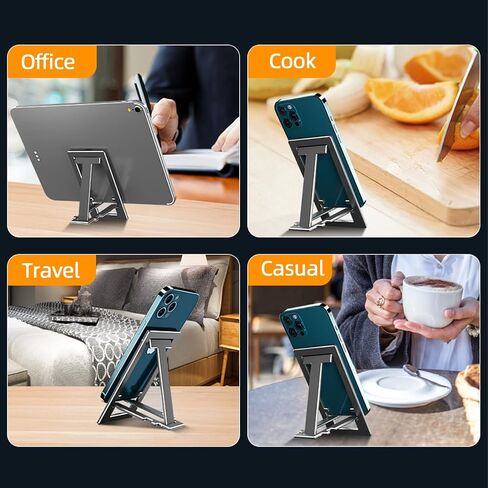 ULIKTO Cell Phone Stand Fully Foldable Height Adjustable Desktop Phone Holder Aluminum Alloy Phone Mount for Desk/Office Compatible with iPhone Samsung S21 S20 iPad Mini Tablets Up to 10" (Silver) in Kuwait
