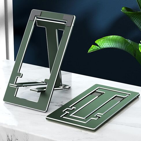ULIKTO Cell Phone Stand Fully Foldable Height Adjustable Desktop Phone Holder Aluminum Alloy Phone Mount for Desk/Office Compatible with iPhone Samsung S21 S20 iPad Mini Tablets Up to 10" (Silver) in Kuwait