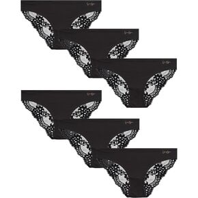 Jessica Simpson Women's Underwear - 6 Pack Microfiber Lace Bikini Panties (S-XL)