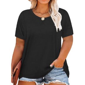 ROSRISS Womens Plus Size Tops Casual Short Sleeve Side Split Tunics Shirts