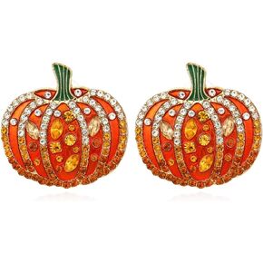 Funny Rhinestone Pumpkin Stud Earrings Skeleton Crystal Enamel for Women Girls Happy Halloween Holiday Thanksgiving Festival Jewelry