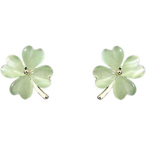 Green Cat Eye's Clover Flower Earrings for Women Girls 925 Sterling Silver Post Pin Hypoallergenic Lucky Love Heart 4 Leaf Petal Small Cute Studs Earring Dainty Gifts for Mother Sister Aunt