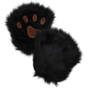 Focupaja Bear Paws Gloves Furry Wolf Gloves Winter Faux Fur Fingerless Gloves Halloween Animal Cosplay Costume Adults Teens