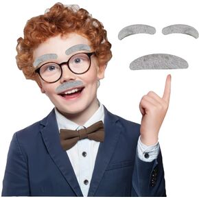 Old Man Costume Old Man Stick-on Mustache and Eyebrows Set, Fake Mustache Costume Bushy Grey White Eyebrows and Moustache Kit