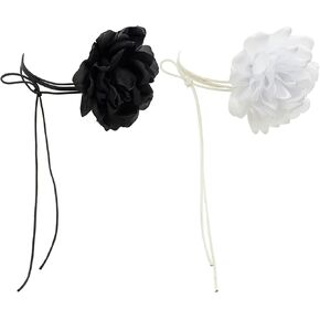 Salircon Big Rose Flower Choker Necklaces for Women Girls Y2K Yarn Floral Velvet Choker Neckband Accessories for Dress
