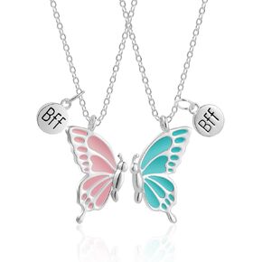 WEDDINEN Cute Butterfly BFF Necklaces for 2, Enamel Butterfly Friendship Necklace for Teen Girls Women Best Friend Birthday Gift in Kuwait