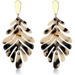 ARATLENCH Acrylic Pendant necklace Earrings – Long Statement Leaf Charm Necklace Tortoise Resin Palm Leaf Earrings Fashion Necklaces Earrings for Women Girls in Saudi Arabia