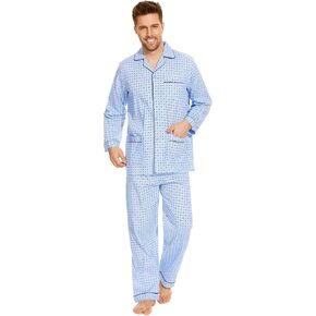 GLOBAL Mens Pajamas Set, 100% Cotton Woven Drawstring Sleepwear Set with Top and Pants/Bottoms