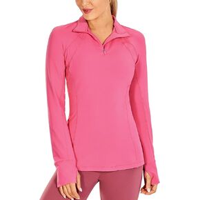 CRZ YOGA Women's Long Sleeve Quarter Zip Pullover Slim Fit Athletic Yoga Tops Workout Running Shirts with Thumbholes