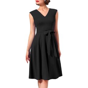 Wedtrend Women's Vintage Midi Dress, V Neck Fall Wedding Guest Dress Fit Flare Business Work Formal Dress