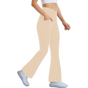 Cicendy Flare Yoga Pants with Pockets for Women,High Waisted V Crossover Bootcut Yoga Leggings Stretchy Casual Workout Pants