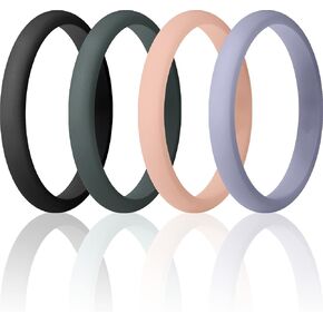 ThunderFit Women's Band Rings Thin and Stackable Silicone Wedding Rings for Women, 2.5mm Width - 1.8mm Thick