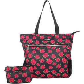 حقيبة حمل الشاطئ بسحاب من Betsey Johnson مقاس 15.6 بوصة مع حقيبة مستحضرات تجميل بوليستر خفيف الوزن وكبير ومتين مع جيوب جانبية شبكية للعمل في صالة الألعاب الرياضية، وردة مغطاة in Kuwait