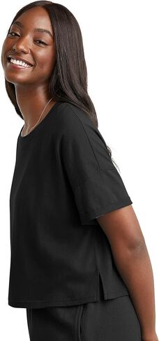 Hanes Women's Originals Boxy T-Shirt with Rolled Sleeves, 100% Cotton Crop Top in Saudi Arabia