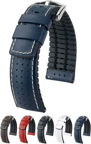 Hirsch Tiger Calf Leather Watch Strap - Performance Caoutchouc Core - 18mm, 20mm, 21mm, 22mm, 24mm - Length - Attachment Width/Buckle Width - Quick Release Watch Band in Kuwait