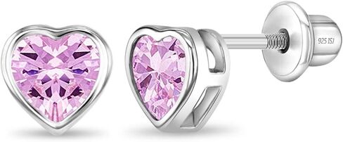925 Sterling Silver Cubic Zirconia Bezel Heart Screw Back Earrings for Girls 7mm - Adorable Heart Stud Earrings for Toddlers, Little Girls, and Young Teens - Beautiful for An Everyday Accessory in Saudi Arabia