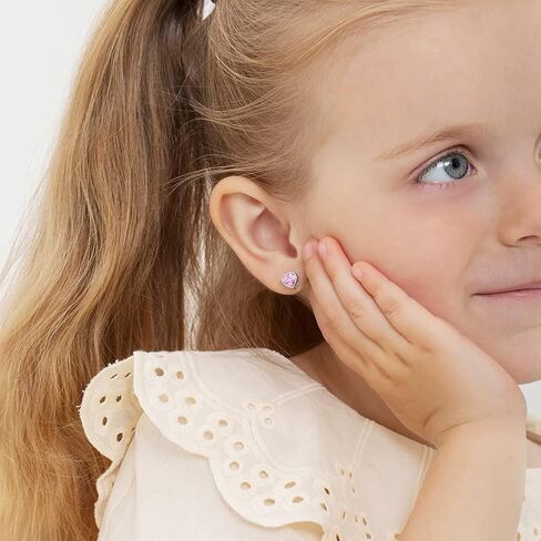 925 Sterling Silver Cubic Zirconia Bezel Heart Screw Back Earrings for Girls 7mm - Adorable Heart Stud Earrings for Toddlers, Little Girls, and Young Teens - Beautiful for An Everyday Accessory in Saudi Arabia