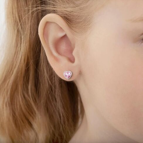 925 Sterling Silver Cubic Zirconia Bezel Heart Screw Back Earrings for Girls 7mm - Adorable Heart Stud Earrings for Toddlers, Little Girls, and Young Teens - Beautiful for An Everyday Accessory in Saudi Arabia