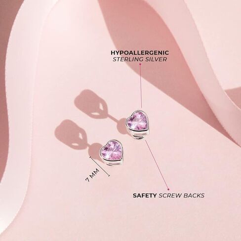 925 Sterling Silver Cubic Zirconia Bezel Heart Screw Back Earrings for Girls 7mm - Adorable Heart Stud Earrings for Toddlers, Little Girls, and Young Teens - Beautiful for An Everyday Accessory in Saudi Arabia