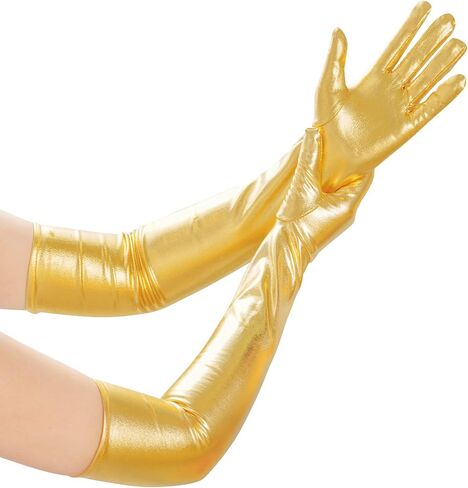 Lystaii Long Shiny Metallic Spandex Glove Elbow Length Opera Gloves 20s Party Cosplay in Saudi Arabia