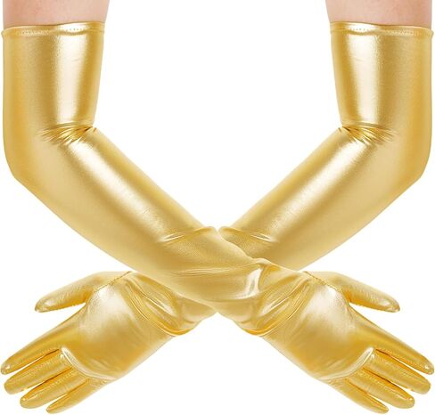 Lystaii Long Shiny Metallic Spandex Glove Elbow Length Opera Gloves 20s Party Cosplay in Saudi Arabia