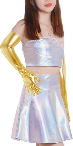 Lystaii Long Shiny Metallic Spandex Glove Elbow Length Opera Gloves 20s Party Cosplay in Saudi Arabia