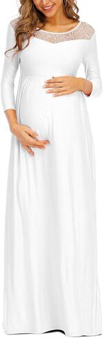 Peauty Floral Lace Neckline Maternity Dress Maxi Dress for Baby Shower Maternity Photoshoot Casual in Kuwait