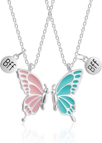 WEDDINEN Cute Butterfly BFF Necklaces for 2, Enamel Butterfly Friendship Necklace for Teen Girls Women Best Friend Birthday Gift in Kuwait