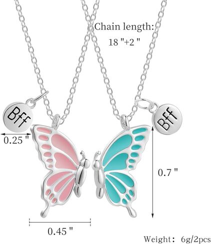 WEDDINEN Cute Butterfly BFF Necklaces for 2, Enamel Butterfly Friendship Necklace for Teen Girls Women Best Friend Birthday Gift in Kuwait