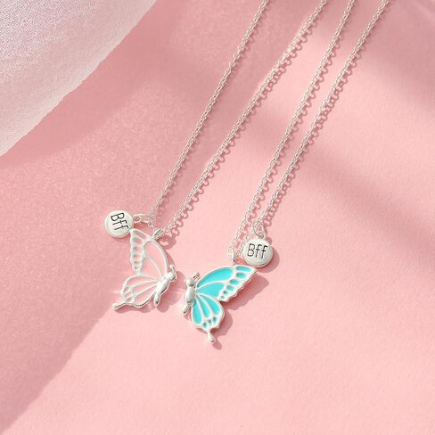 WEDDINEN Cute Butterfly BFF Necklaces for 2, Enamel Butterfly Friendship Necklace for Teen Girls Women Best Friend Birthday Gift in Kuwait