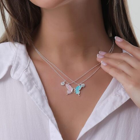 WEDDINEN Cute Butterfly BFF Necklaces for 2, Enamel Butterfly Friendship Necklace for Teen Girls Women Best Friend Birthday Gift in Kuwait