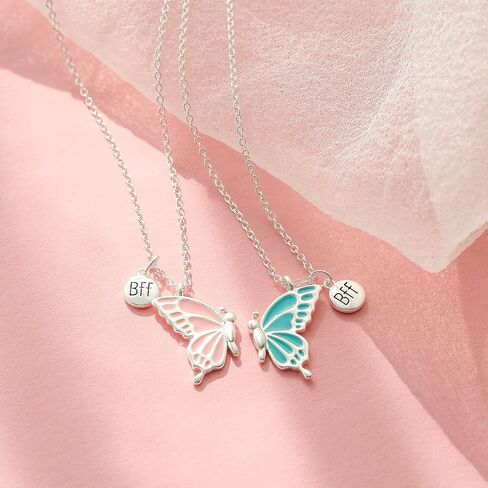 WEDDINEN Cute Butterfly BFF Necklaces for 2, Enamel Butterfly Friendship Necklace for Teen Girls Women Best Friend Birthday Gift in Kuwait