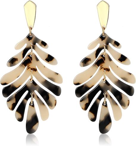 ARATLENCH Acrylic Pendant necklace Earrings – Long Statement Leaf Charm Necklace Tortoise Resin Palm Leaf Earrings Fashion Necklaces Earrings for Women Girls in Kuwait
