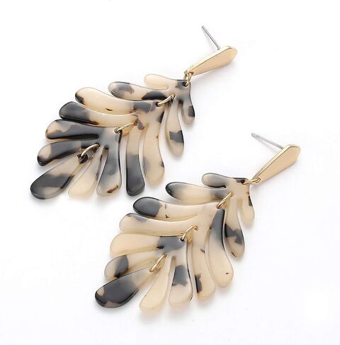 ARATLENCH Acrylic Pendant necklace Earrings – Long Statement Leaf Charm Necklace Tortoise Resin Palm Leaf Earrings Fashion Necklaces Earrings for Women Girls in Kuwait