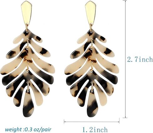 ARATLENCH Acrylic Pendant necklace Earrings – Long Statement Leaf Charm Necklace Tortoise Resin Palm Leaf Earrings Fashion Necklaces Earrings for Women Girls in Kuwait