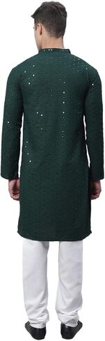 Sojanya (Since 1958, Men's Pure Cotton Mustard Embroidered Sequined Kurta and White Pyjama Set in Saudi Arabia