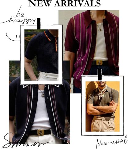 V VALANCH Men’s Short Sleeve Knit Polo Shirt Vintage Vercital Stripe Camp Collar Button Down Shirt in Kuwait