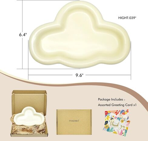 طبق صينية مجوهرات من السيراميك على شكل سحابة من FOGOBO مع بطاقة تهنئة - لوحة أنيقة للخاتم والمفتاح والحلي - هدية مثالية للنساء والصديقة والزوجة والصديق في عيد الميلاد والكريسماس وعيد الشكر in Kuwait