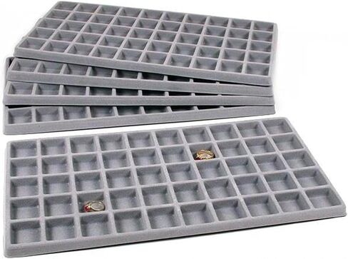 آر جيه يعرض - مجموعة من 5 قطع رمادية متدلية متدلية متددفقة، علبة عرض مجوهرات لإدخال الخرز، الأحجار الكريمة، الخواتم، والأقراط، والعملات المعدنية، وقطع الساعات والمجوهرات. in Kuwait