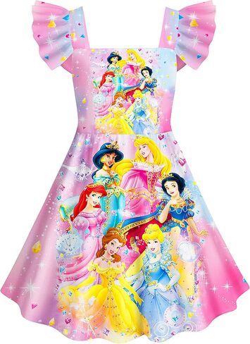 فستان الأميرة للفتيات الصغيرات برقبة مربعة وأكمام مكشكشة للأطفال من سن 2 إلى 7 سنوات in Kuwait